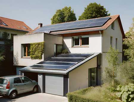 Image d'une maison avec des panneaux solaires créé par l'IA