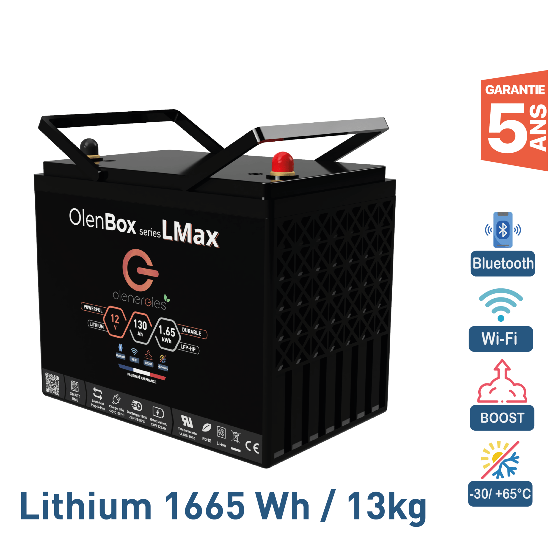 Batterie Lithium LFP 12V 1650Wh LMax OLENERGIES